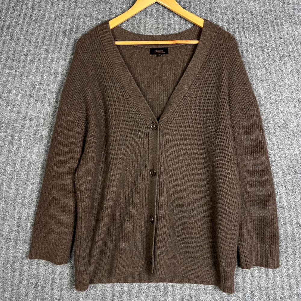 Quince 100% Mongolian Cashmere Cardigan Sweater Womens S Brown Excellent Ribbed